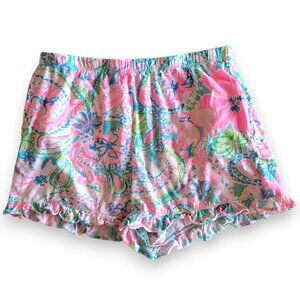 Lilly Pulitzer Girls Ruffle Lounge Shorts Pink Blue Paisley Elastic Waist Size L